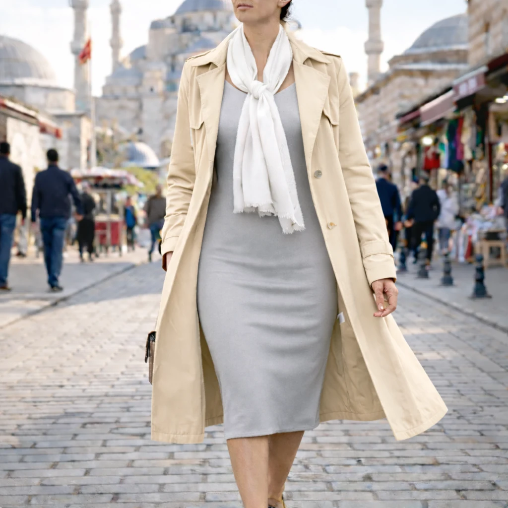 Istanbul outfit strategy — classic in #E5D3B3