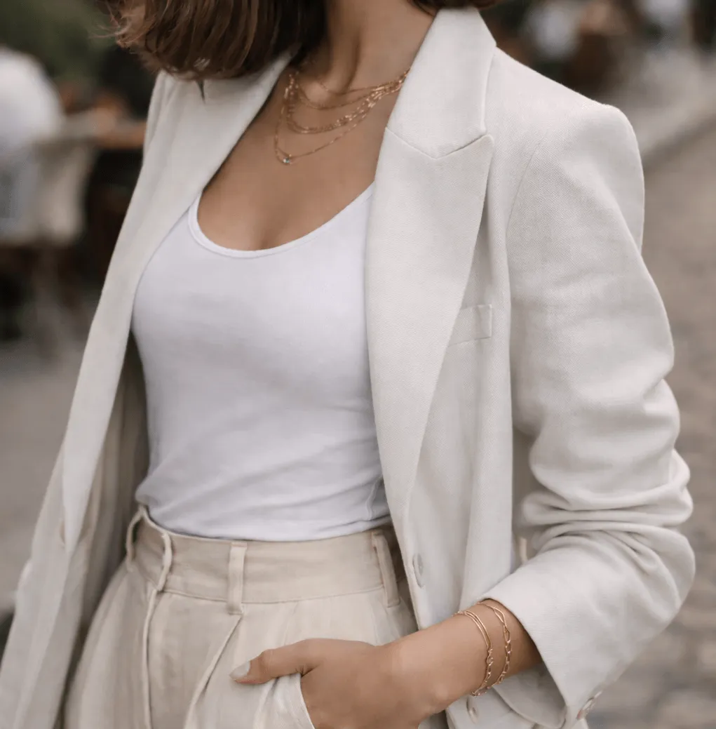 Classic crisp white outfit in a timeless Paris setting